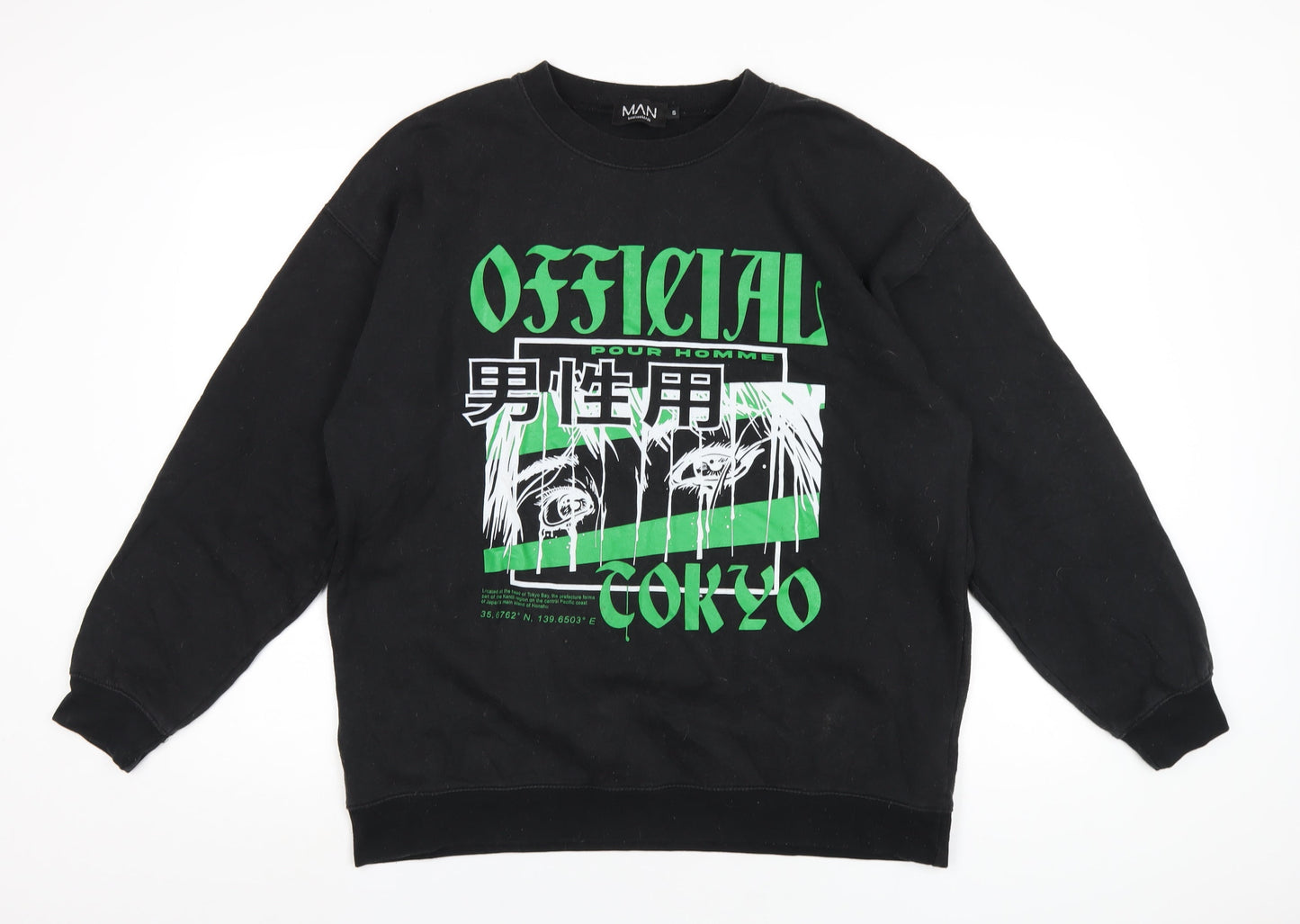 Mens UK Size S Boohoo Black Pullover Sweatshirt
