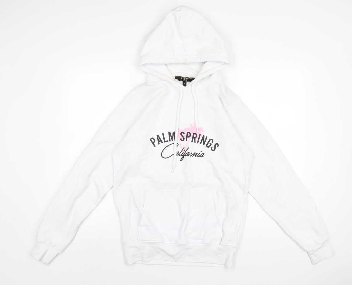 Lipsy Womens White Cotton Pullover Hoodie Size S Pullover