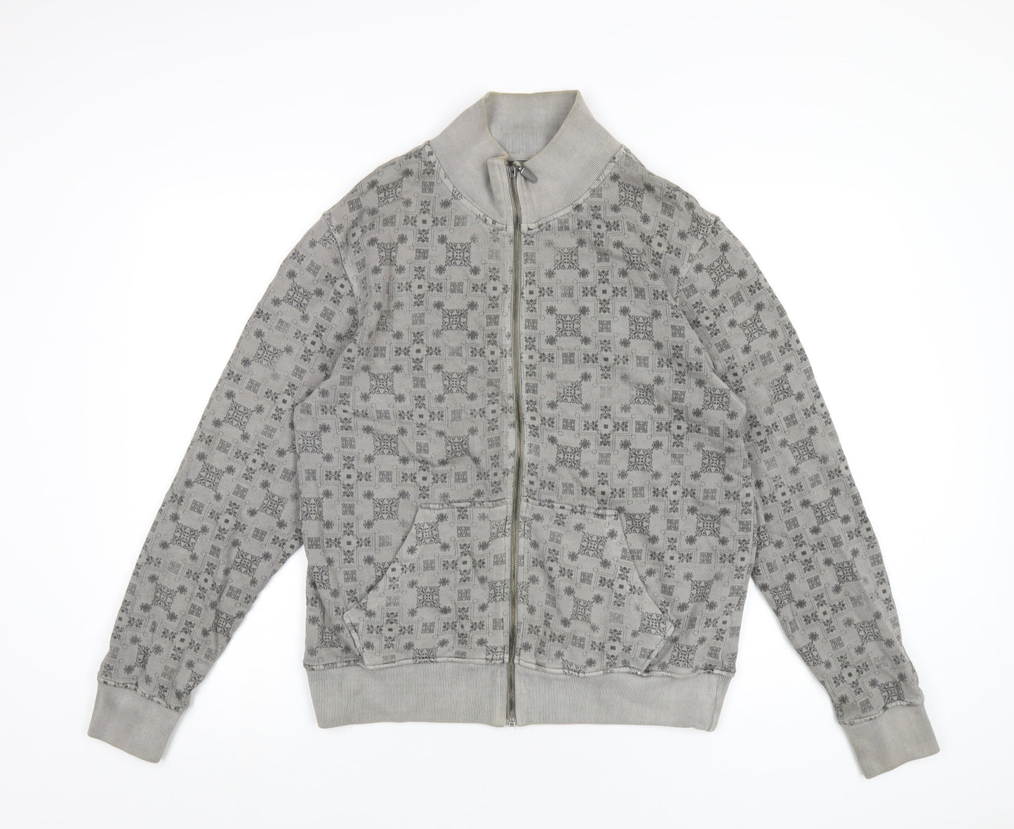POOLMAN Mens Grey Geometric Cotton Full Zip Sweatshirt Size M