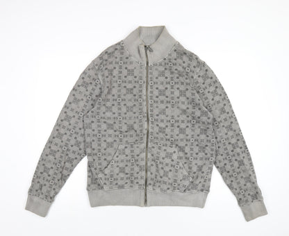 POOLMAN Mens Grey Geometric Cotton Full Zip Sweatshirt Size M