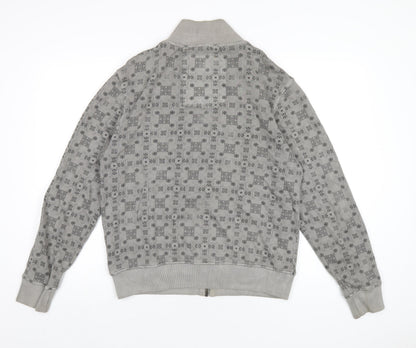 POOLMAN Mens Grey Geometric Cotton Full Zip Sweatshirt Size M