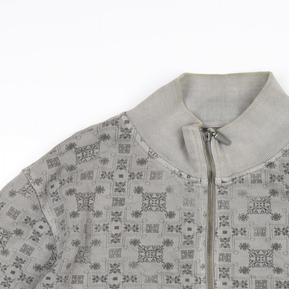 POOLMAN Mens Grey Geometric Cotton Full Zip Sweatshirt Size M