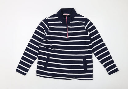 Board Angels Womens Blue Striped Cotton Pullover Sweatshirt Size 16 Zip