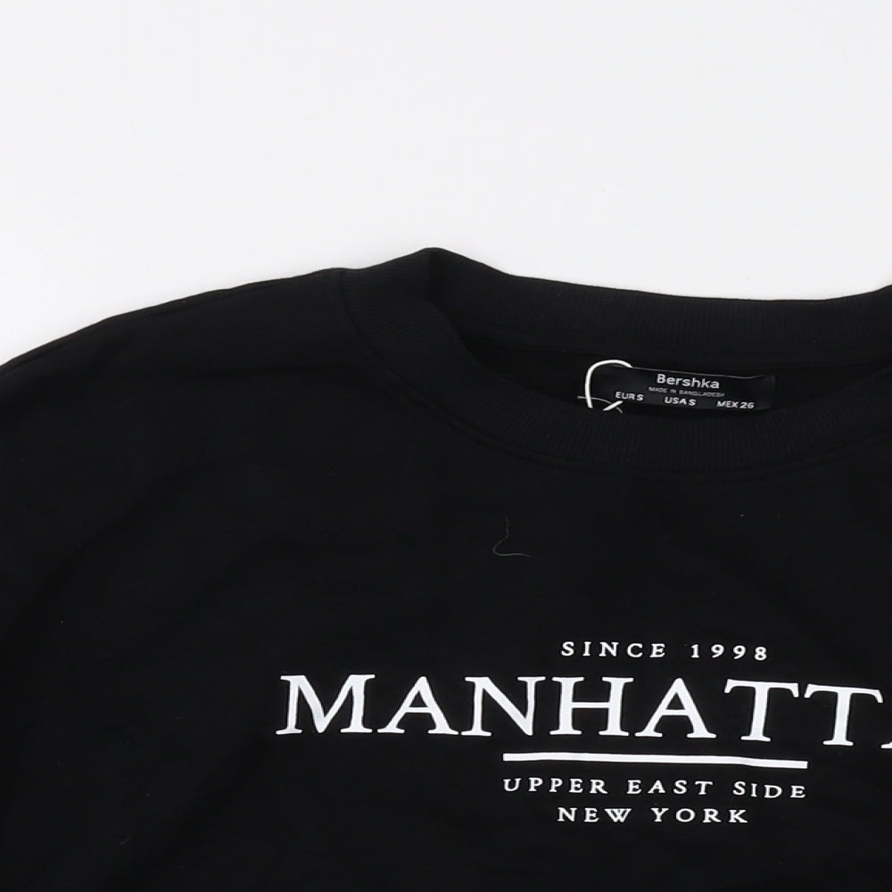Bershka Womens Black Cotton Pullover Sweatshirt Size S Pullover - Manhattan