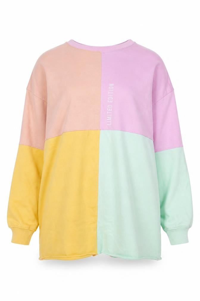 Front view of Missguided women’s multicoloured polyester pullover sweatshirt, size UK 8, pullover
