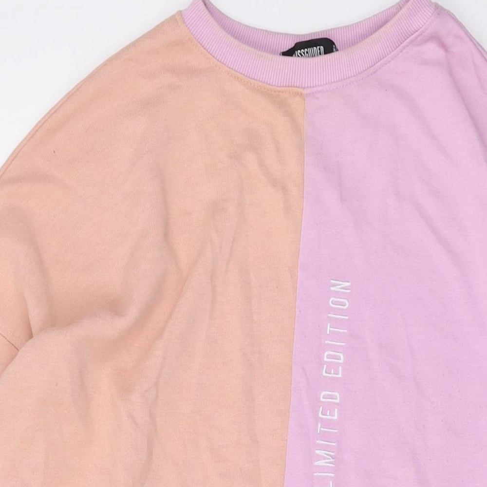 Close-up detail of Missguided women’s multicoloured polyester pullover sweatshirt, size UK 8, pullover