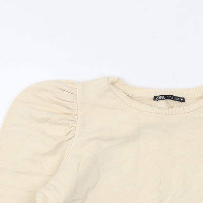 Zara Womens Beige Cotton Pullover Sweatshirt Size S Pullover