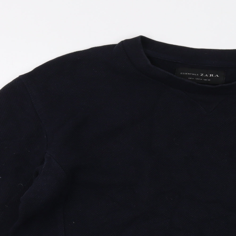 Zara Mens Blue Cotton Pullover Sweatshirt Size M