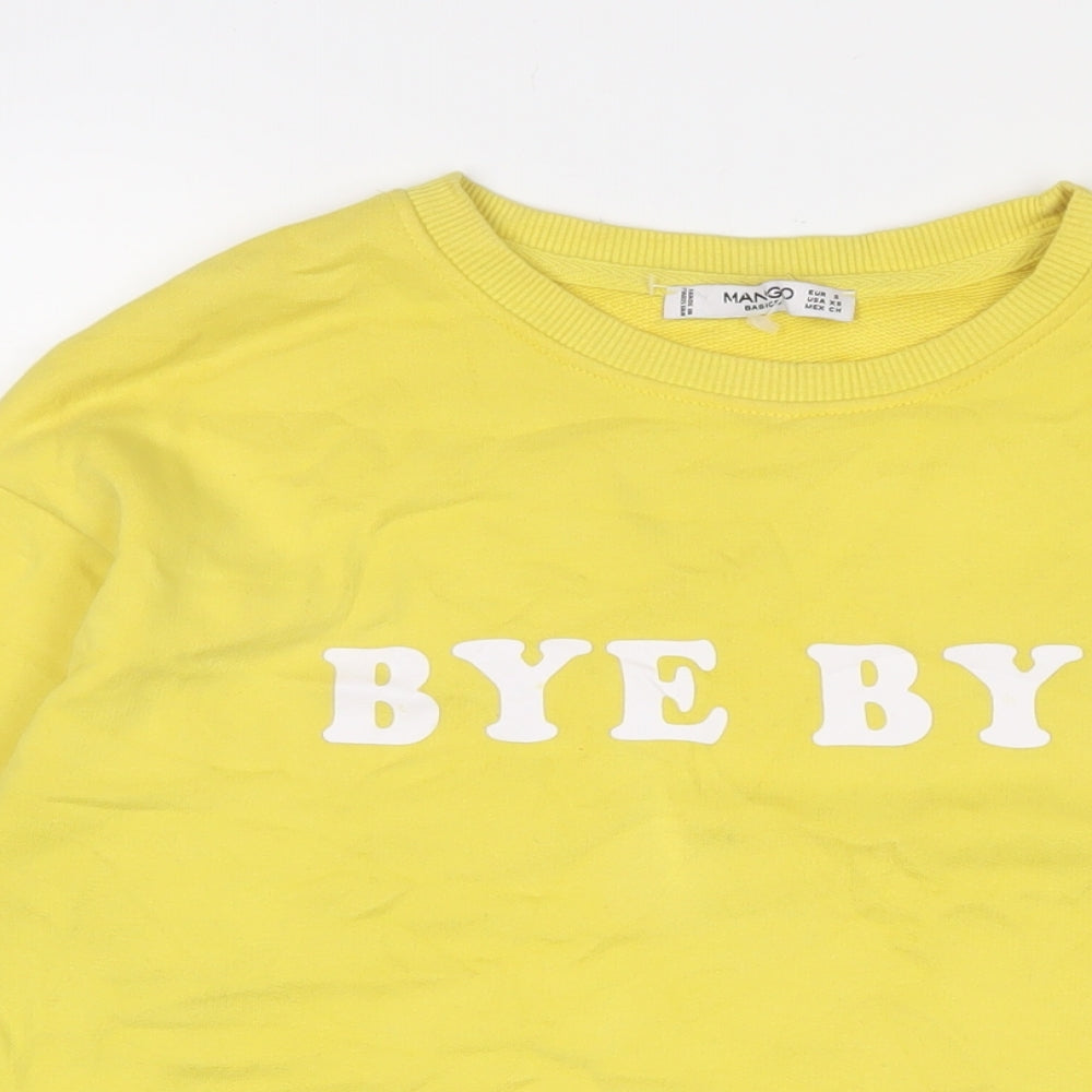 Mango Womens Yellow Cotton Pullover Sweatshirt Size S Pullover - Bye Bye