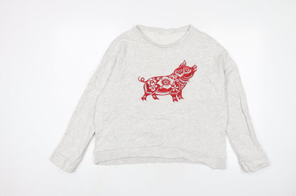 Mango Womens Grey Cotton Pullover Sweatshirt Size L Pullover - Embroidered