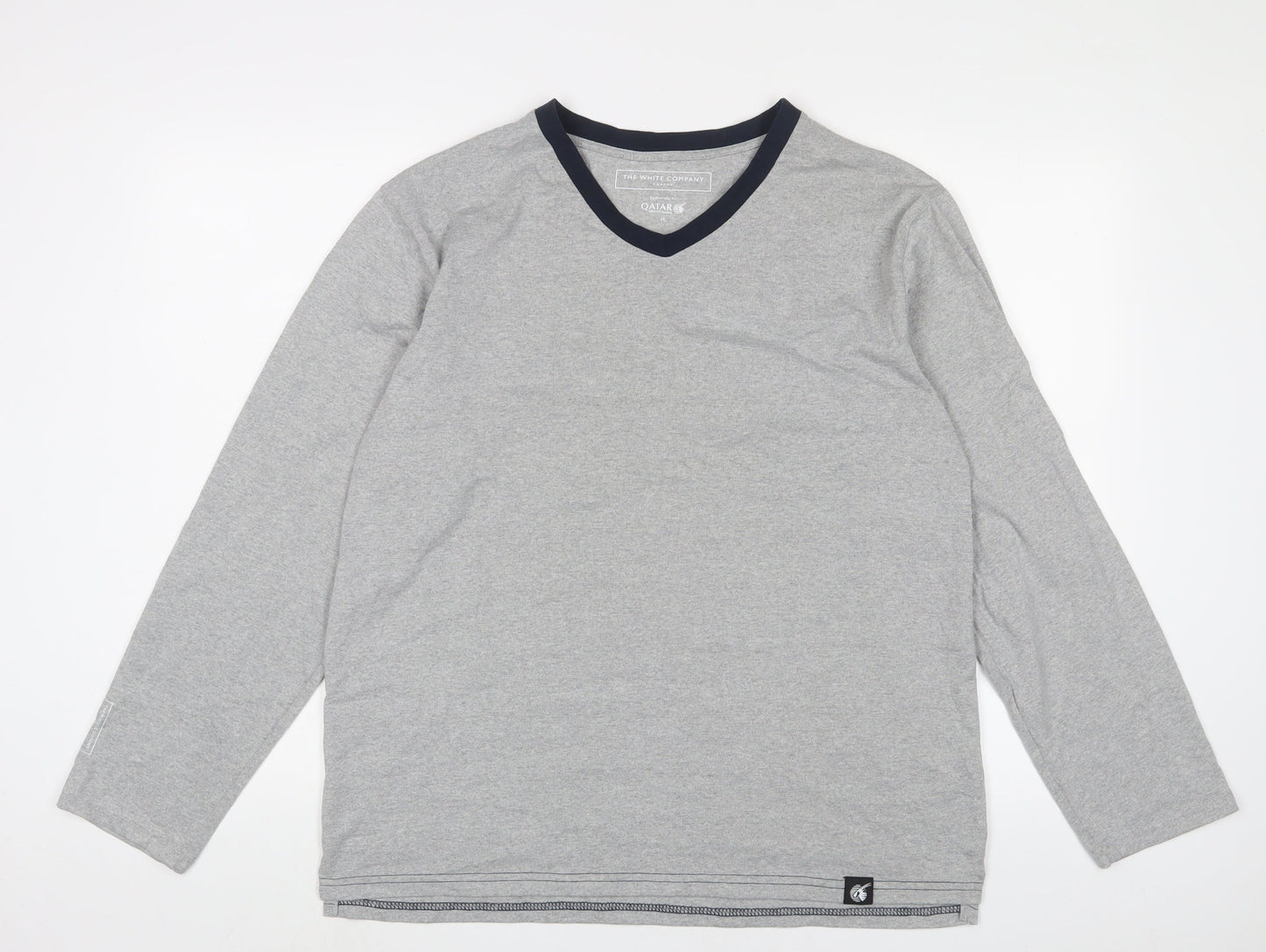 THE WHITE COMPANY Mens Grey Polyester T-Shirt Size M V-Neck - Embroidered