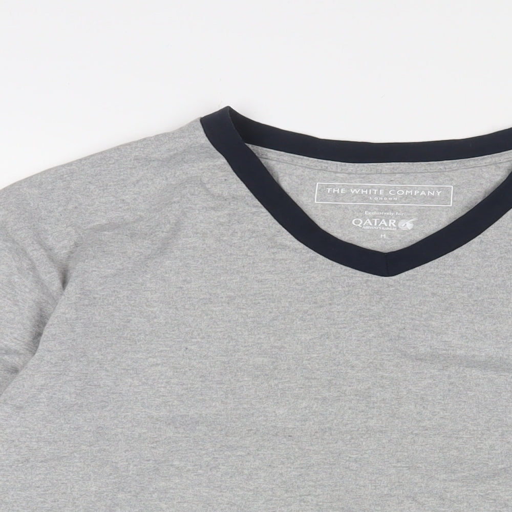THE WHITE COMPANY Mens Grey Polyester T-Shirt Size M V-Neck - Embroidered