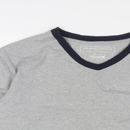 THE WHITE COMPANY Mens Grey Polyester T-Shirt Size M V-Neck - Embroidered