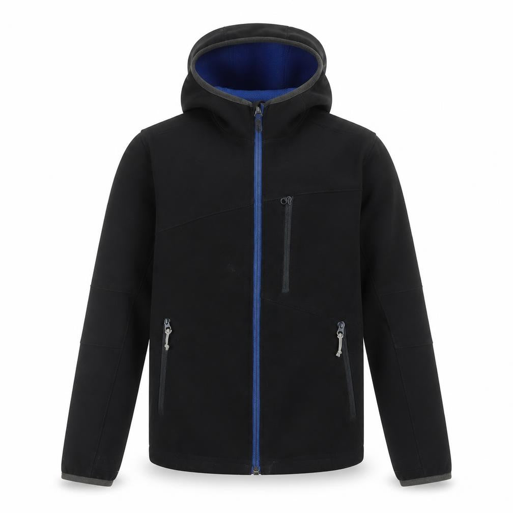 Front view of Decathlon boys’ black jacket, size 10, years zip
