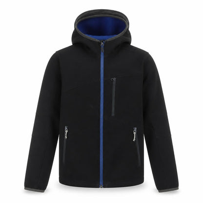 Front view of Decathlon boys’ black jacket, size 10, years zip