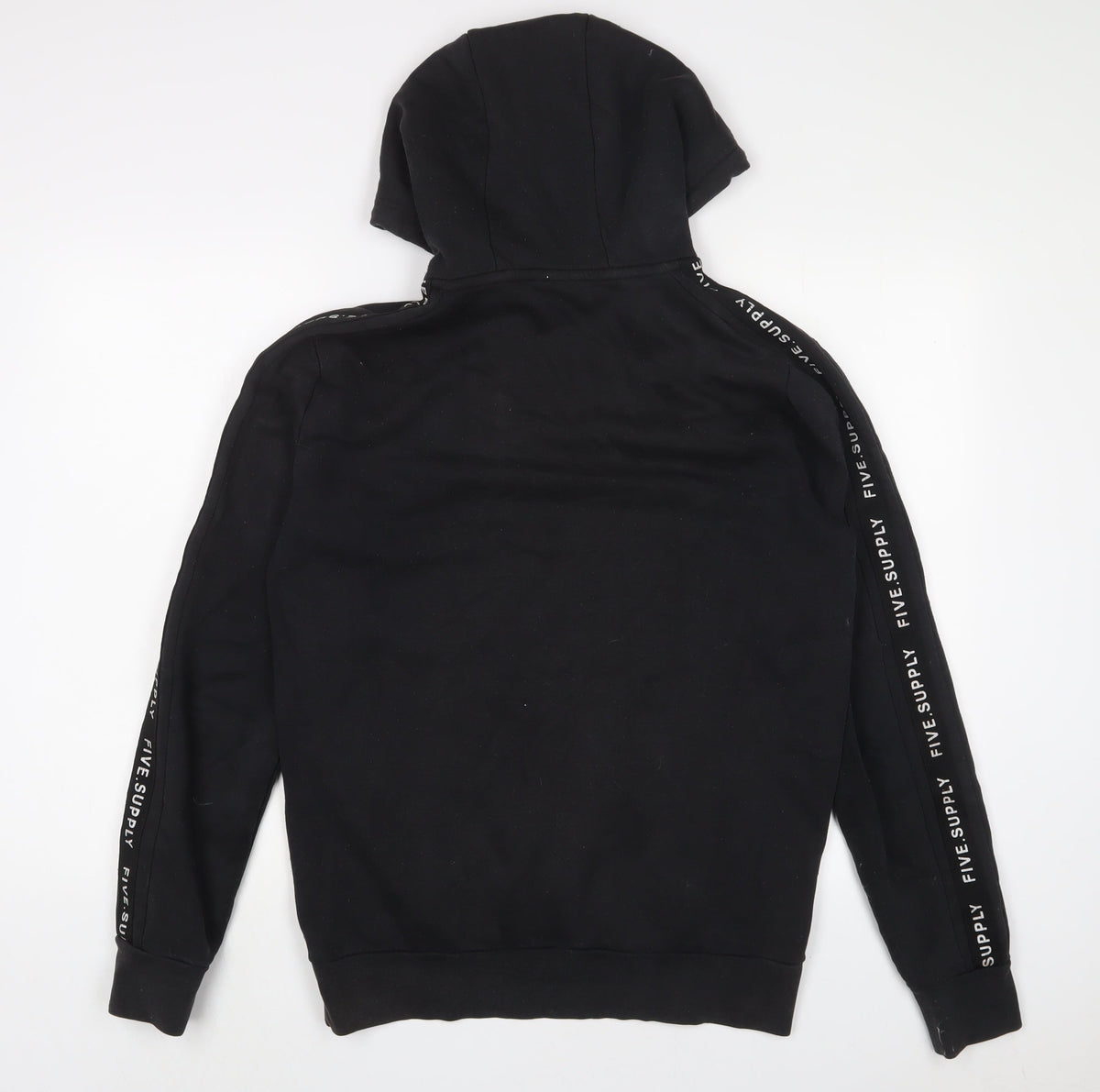 FIVE Mens Black Cotton Pullover Hoodie Size M - Embroidered