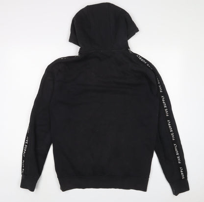 FIVE Mens Black Cotton Pullover Hoodie Size M - Embroidered