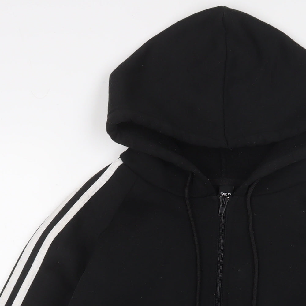 R&B Womens Black Cotton Full Zip Hoodie Size 16 Zip