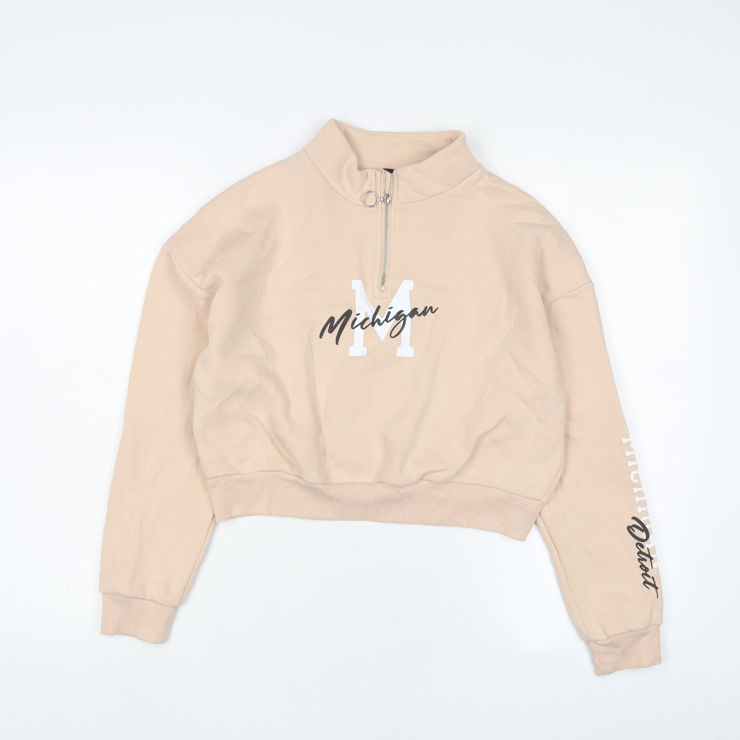New Look Girls Beige Cotton Pullover Sweatshirt Size 12-13 Years Zip - Michigan