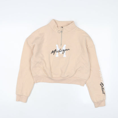 New Look Girls Beige Cotton Pullover Sweatshirt Size 12-13 Years Zip - Michigan
