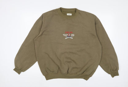 Mr Charley Mens Green Cotton Pullover Sweatshirt Size L - Embroidered