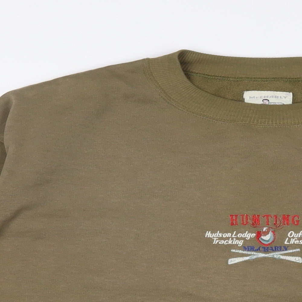 Mr Charley Mens Green Cotton Pullover Sweatshirt Size L - Embroidered