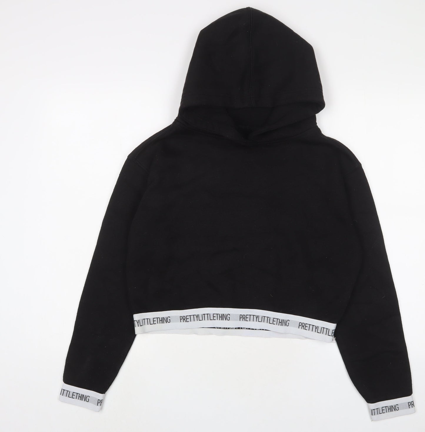 PRETTYLITTLETHING Womens Black Cotton Pullover Hoodie Size S Pullover - Logo