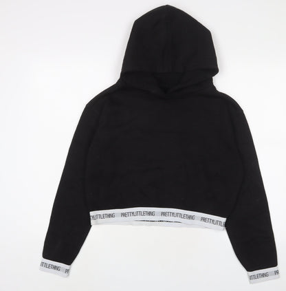 PRETTYLITTLETHING Womens Black Cotton Pullover Hoodie Size S Pullover - Logo