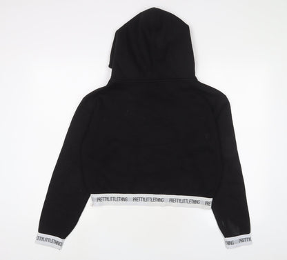 PRETTYLITTLETHING Womens Black Cotton Pullover Hoodie Size S Pullover - Logo