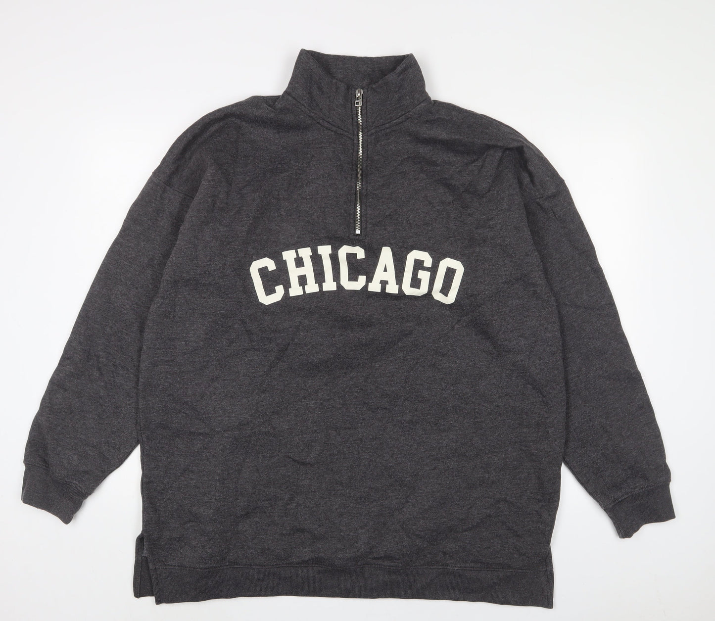 Boohoo Womens Grey Cotton Pullover Sweatshirt Size 16 Zip - Chicago