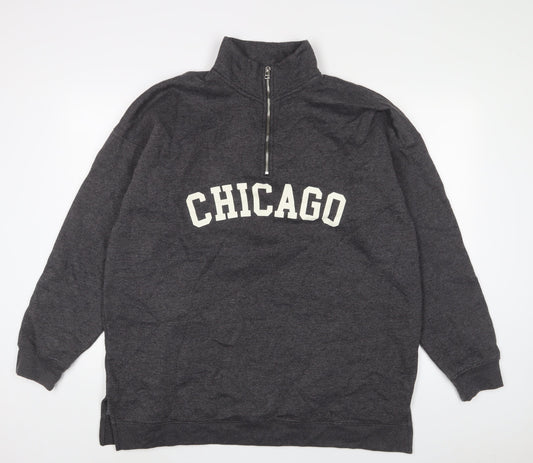 Boohoo Womens Grey Cotton Pullover Sweatshirt Size 16 Zip - Chicago
