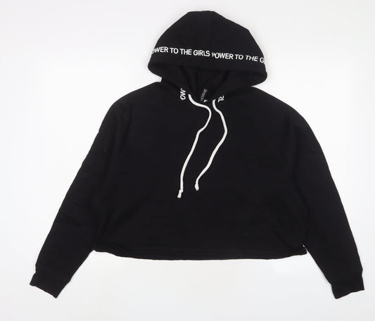 H&M Womens Black Cotton Pullover Hoodie Size L Pullover