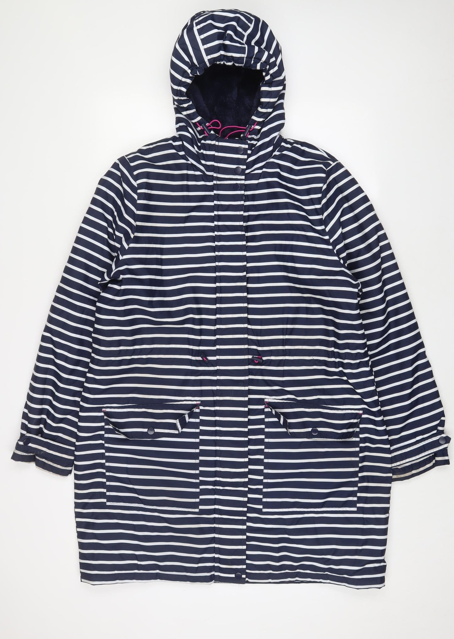 Harvey & Jones Womens Blue Striped Jacket Coat Size L Zip