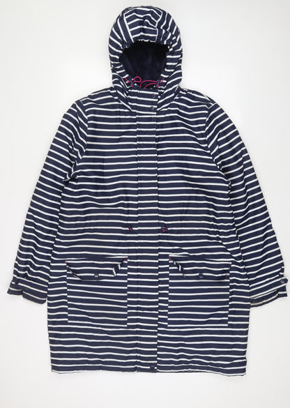 Harvey & Jones Womens Blue Striped Jacket Coat Size L Zip