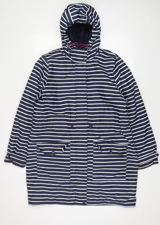 Harvey & Jones Womens Blue Striped Jacket Coat Size L Zip