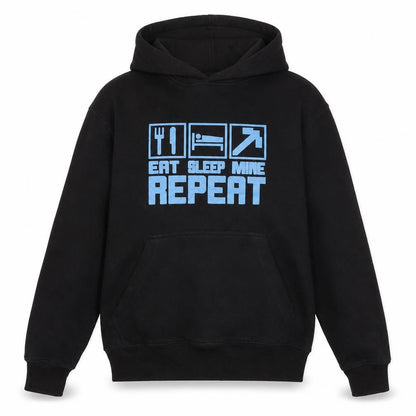 Eat Sleep Shop Repeat Boys Black Polyester Pullover Hoodie Size M - Eat Sleep Mine Repeat