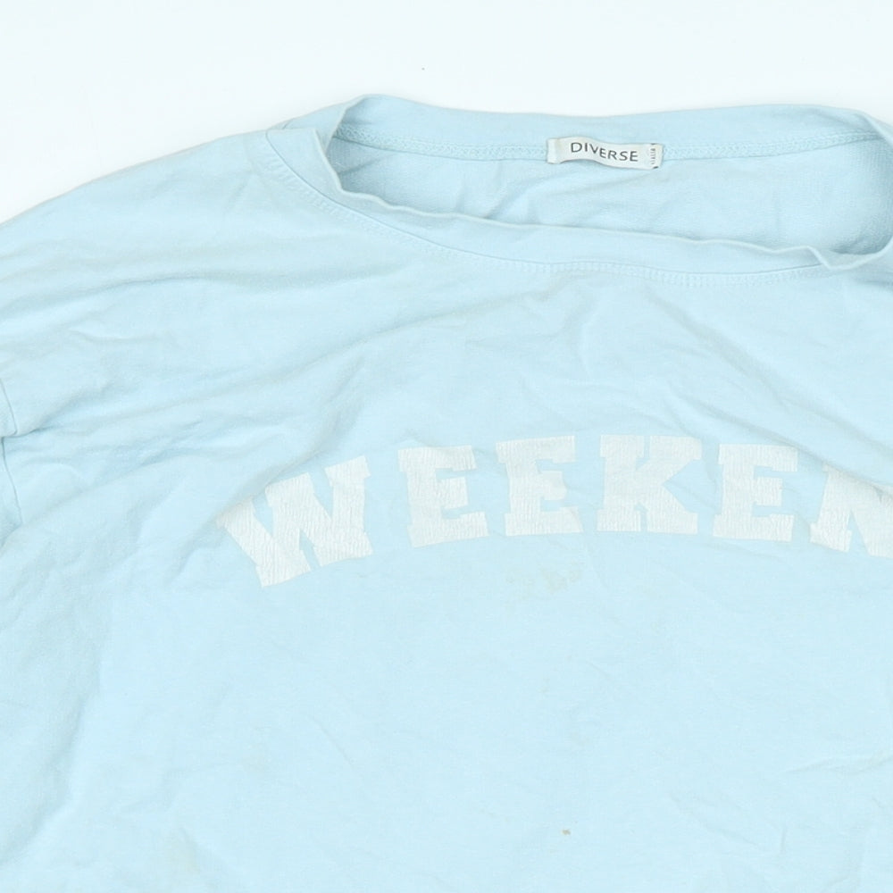 Womens UK Size L Divided Blue Basic T-Shirt