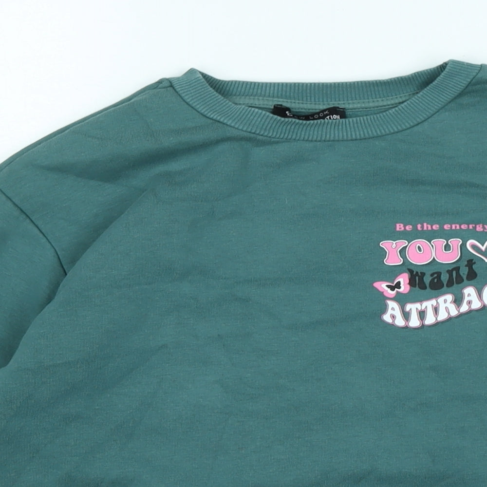 New Look Girls Green Polyester Pullover Sweatshirt Size 10-11 Years