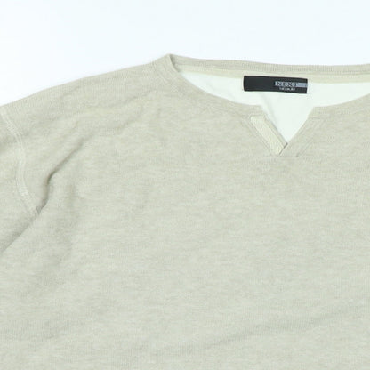 NEXT Mens Beige Crew Neck Cotton Pullover Jumper Size M Long Sleeve