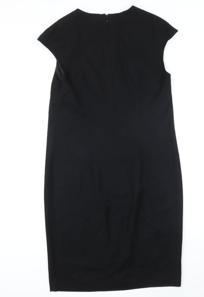 Benetton Womens Black Viscose Pencil Dress Size S Round Neck