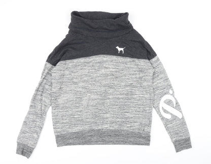 PINK Womens Grey Colourblock Polyester Pullover Sweatshirt Size XS