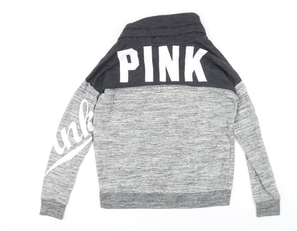PINK Womens Grey Colourblock Polyester Pullover Sweatshirt Size XS