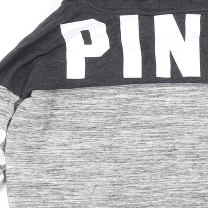 PINK Womens Grey Colourblock Polyester Pullover Sweatshirt Size XS