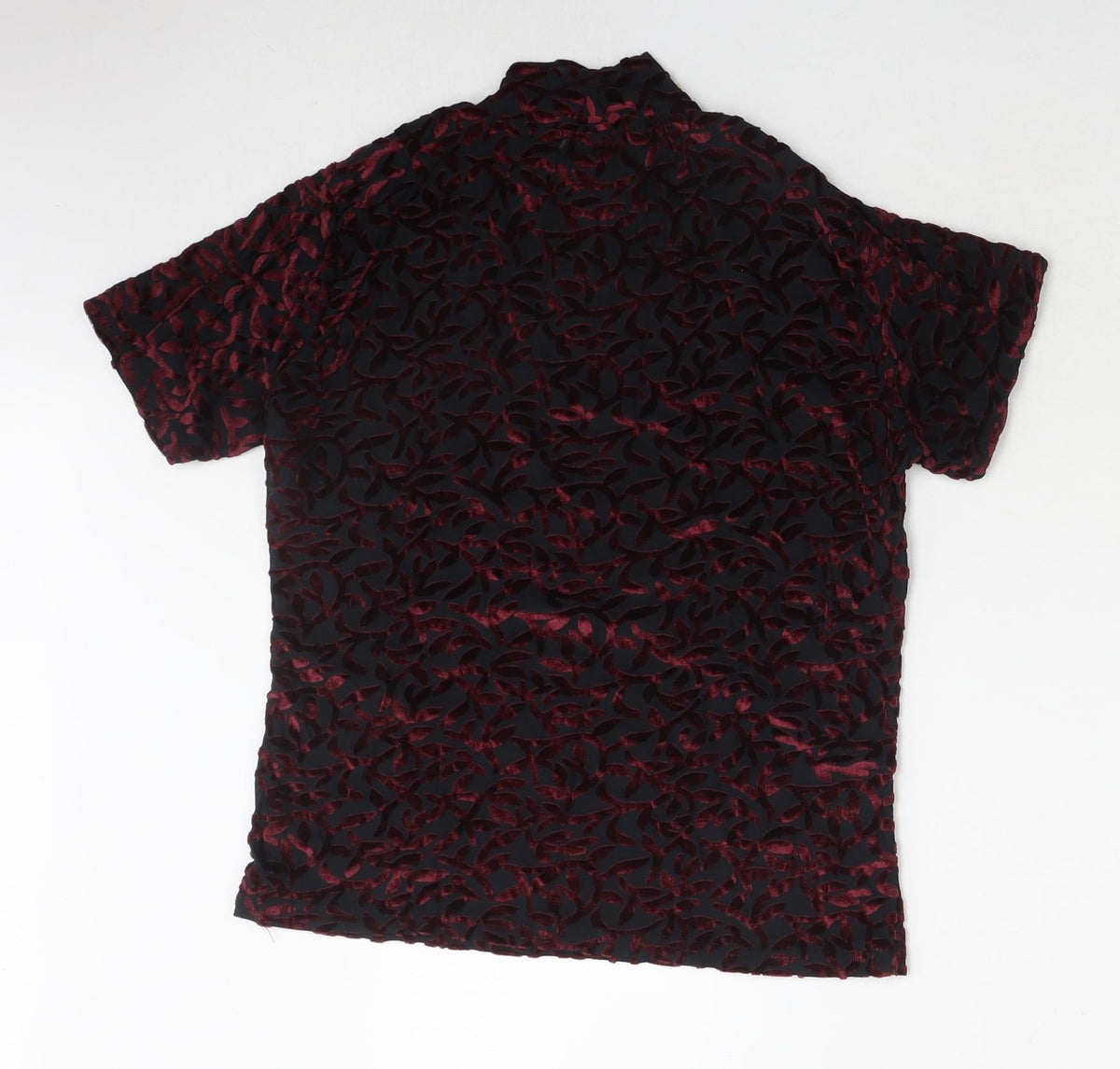 Frazier Lawrence Womens Red Geometric Polyester Basic T-Shirt Size L Round Neck