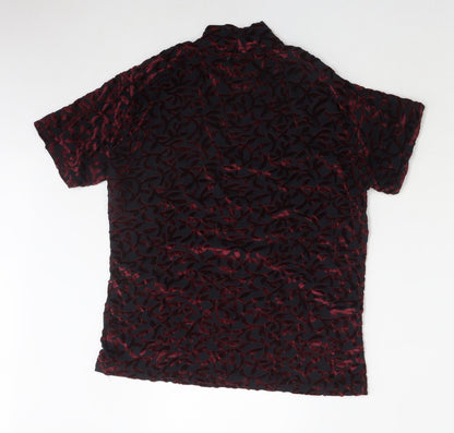 Frazier Lawrence Womens Red Geometric Polyester Basic T-Shirt Size L Round Neck