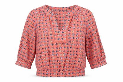 Next Womens Red Geometric Polyester Basic Blouse Size 6 V-Neck