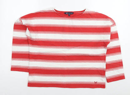 Crew Clothing Womens Red Striped Cotton Basic T-Shirt Size 14 Round Neck