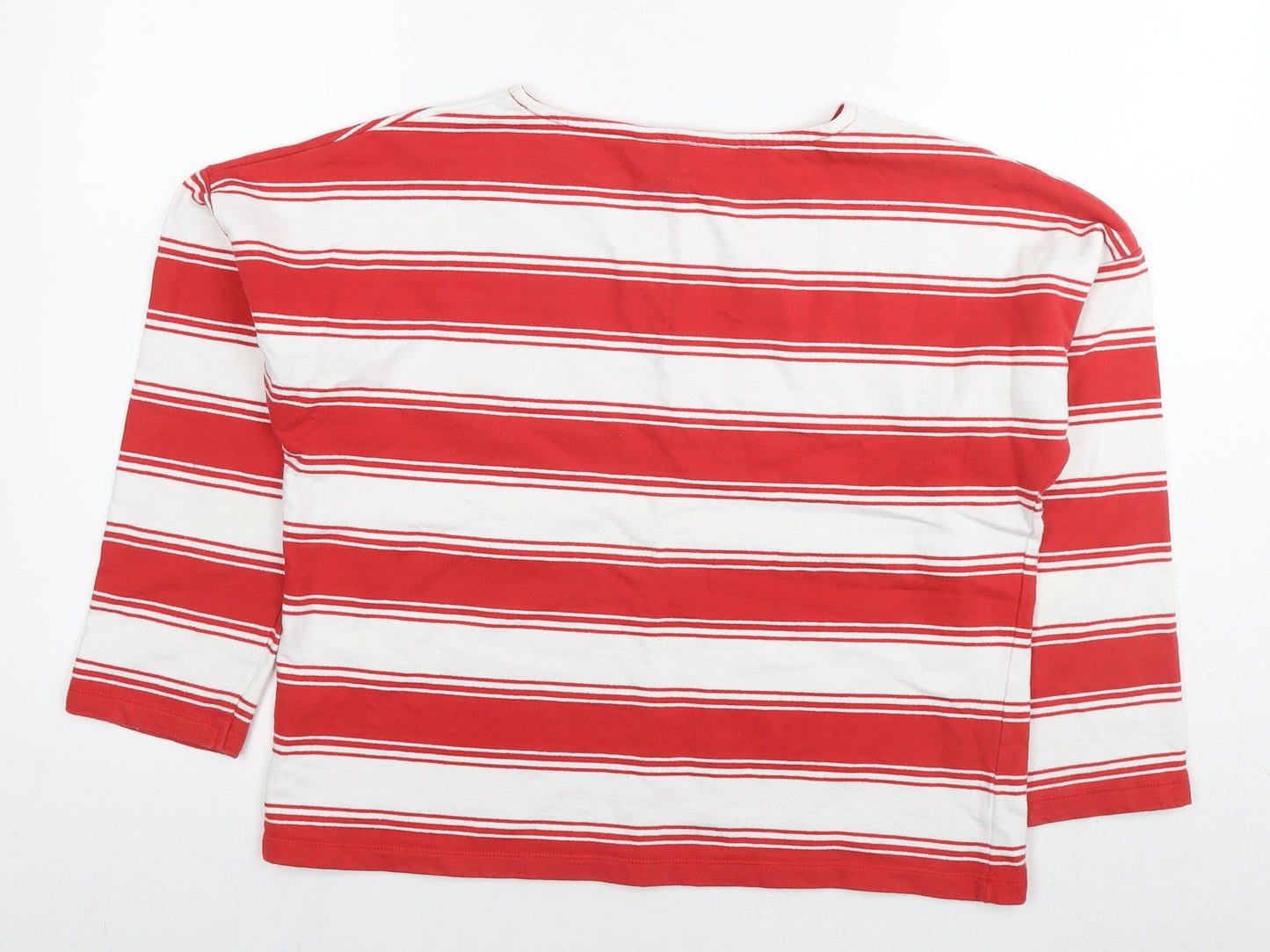 Crew Clothing Womens Red Striped Cotton Basic T-Shirt Size 14 Round Neck