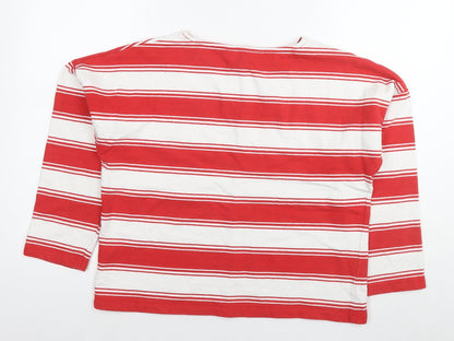 Crew Clothing Womens Red Striped Cotton Basic T-Shirt Size 14 Round Neck