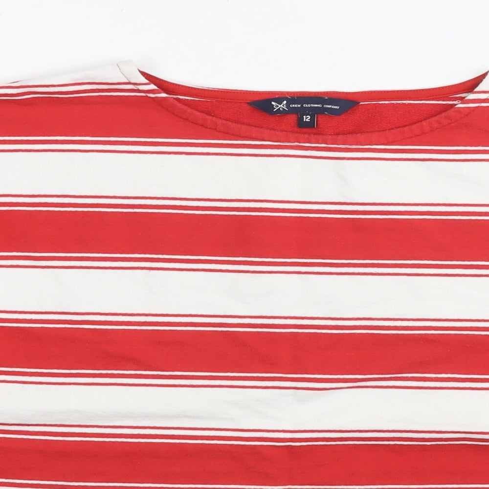 Crew Clothing Womens Red Striped Cotton Basic T-Shirt Size 14 Round Neck